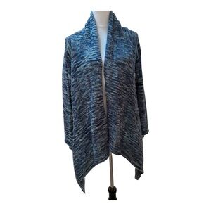 Soft Surroundings Variegated  Blue  Knit  Boho‎ Long Cardigan Sweater Size S